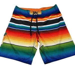 Hang Ten Mens Multi‎ Color Rainbow Board Surf Swim Shorts Size 32• NEW
